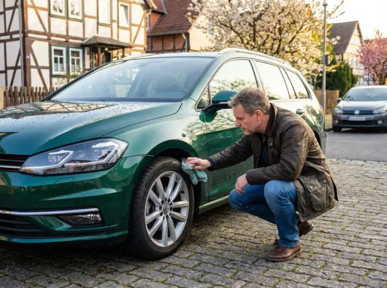 Zufriedener Fahrzeughalter nach erfolgreichem Frühjahrscheck